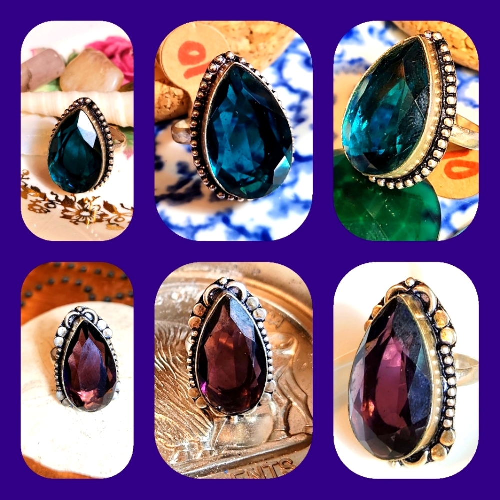 2 Super-Chunky, Sparkling, Faceted, Pear-Shaped  Rings.
